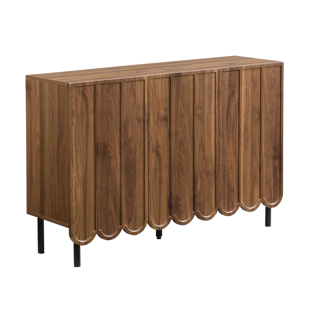 Modernes Sideboard aus Holz mit 120 x 35 x 80 cm großen, grifffreien, verstellbaren Regalen und Stauraum für Wohnzimmer, Flur und Esszimmer – Detail 15
