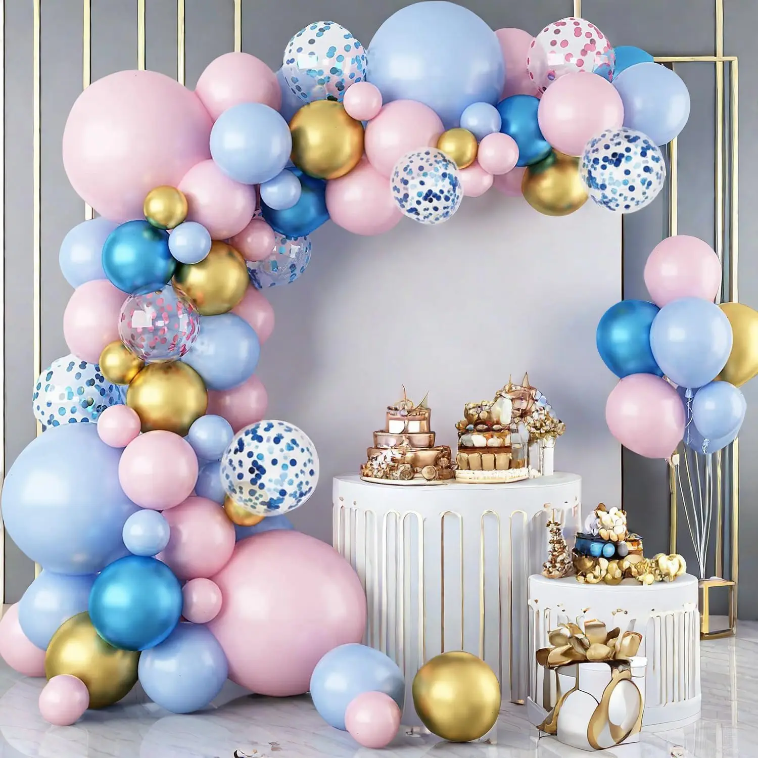 92-teiliges Latex-Ballon-Set in Rosa, Blau und Gold, geeignet für Geburtstagsfeiern, Hochzeiten, Valentinstagsfeiern und Dekoration