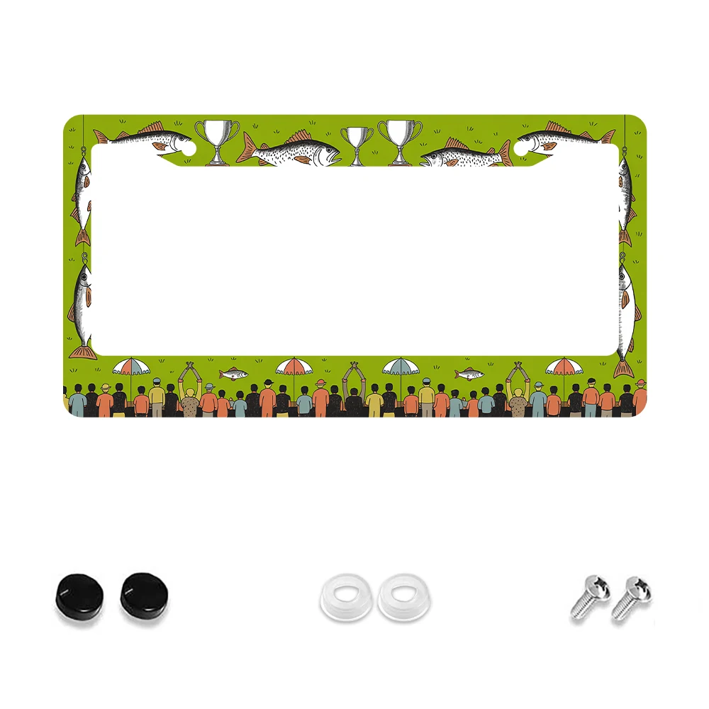 

1 шт. рамка номерного знака зеленого цвета с рисунком рыбы и трофея, алюминиевый материал, 6x12 дюймов, с набором винтов, ретро-роман