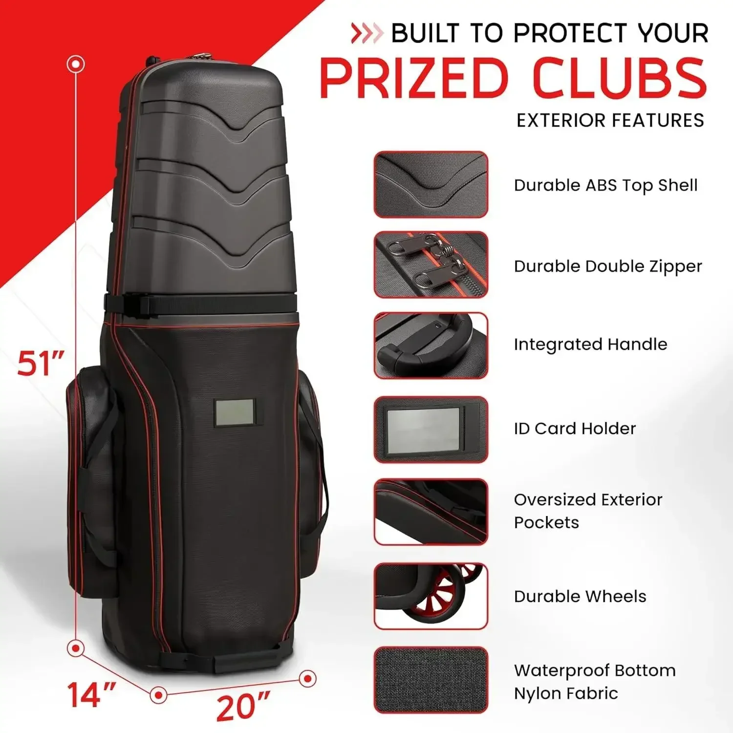 Sac de voyage à roulettes – Mallette de club durable avec coque supérieure en ABS, cadenas TSA, coussin intérieur et tige de support – Sac pour hommes,