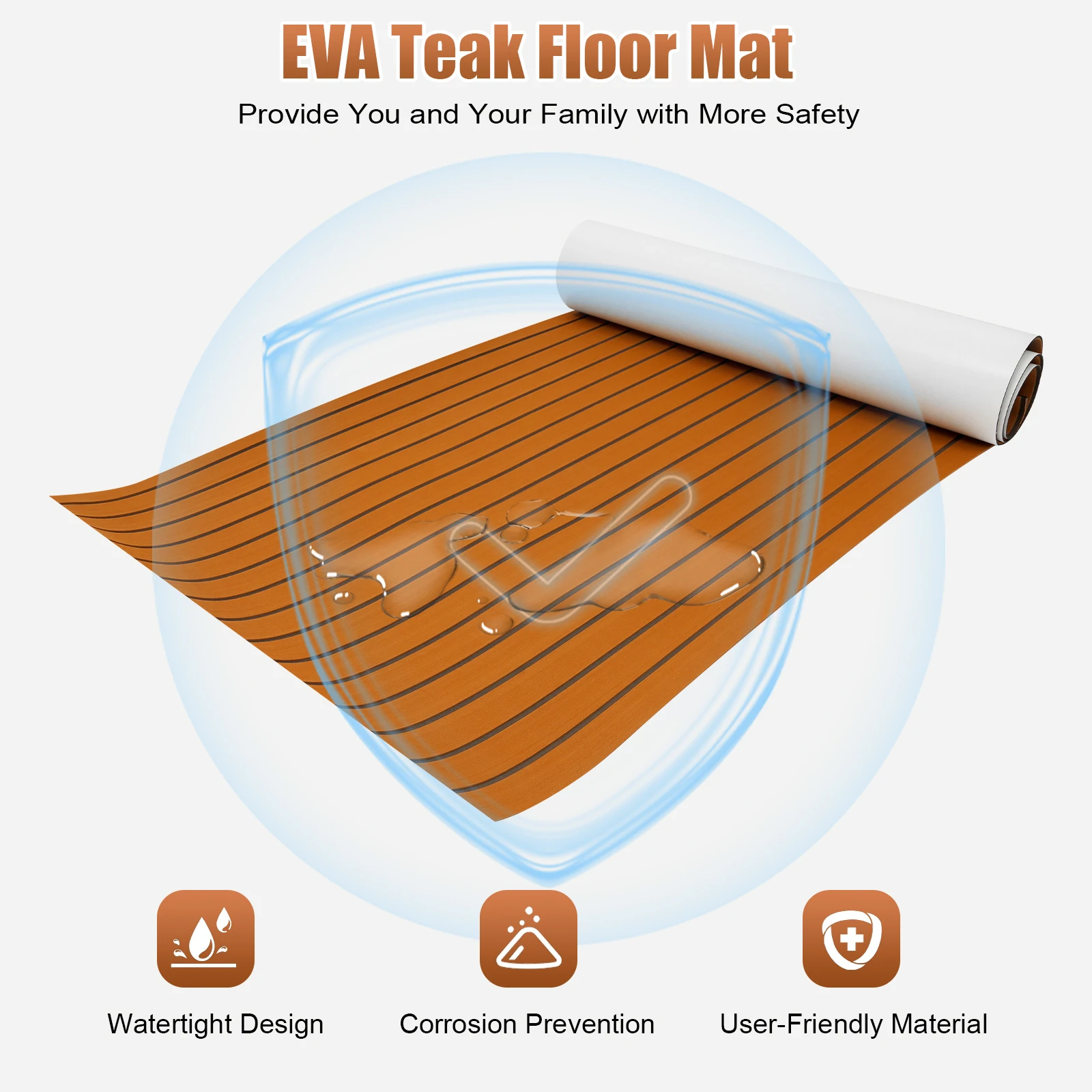 Waterproof Cuttable Marine Floor Artificial Teak EVA Foam Decorative Board Flooring Accessories for Boat Decks, RV, Yachts, Gyms