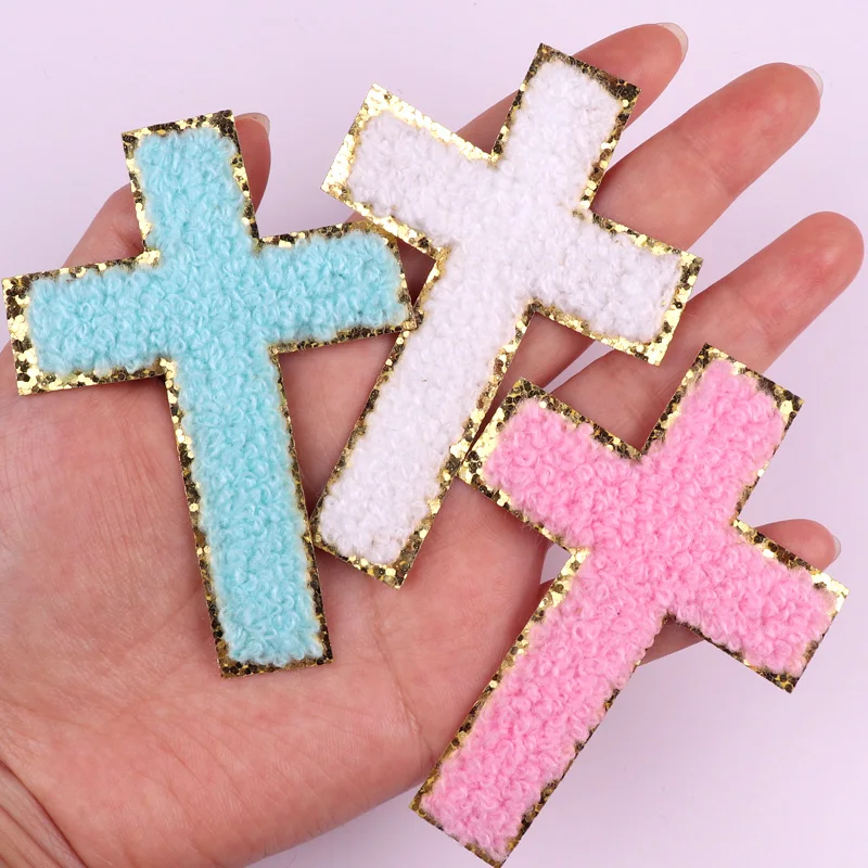 Phnom Penh Cross Chenille Embroidery Patches for Clothing Iron on Patches Glitter Patch Sew on Patch For Jeans Jacket DIY Crafts