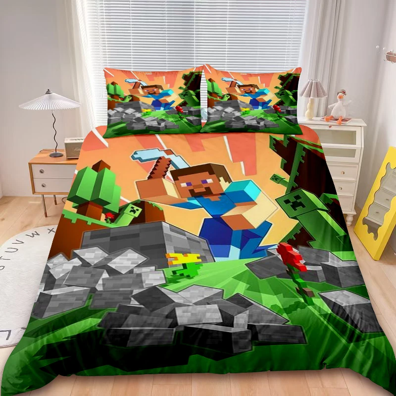 

Minecraft 3pcs Duvet Cover Set Game My World Monster Hunters Bedding Set Duvet Cover Boys Kids Bedroom Decor Gifts