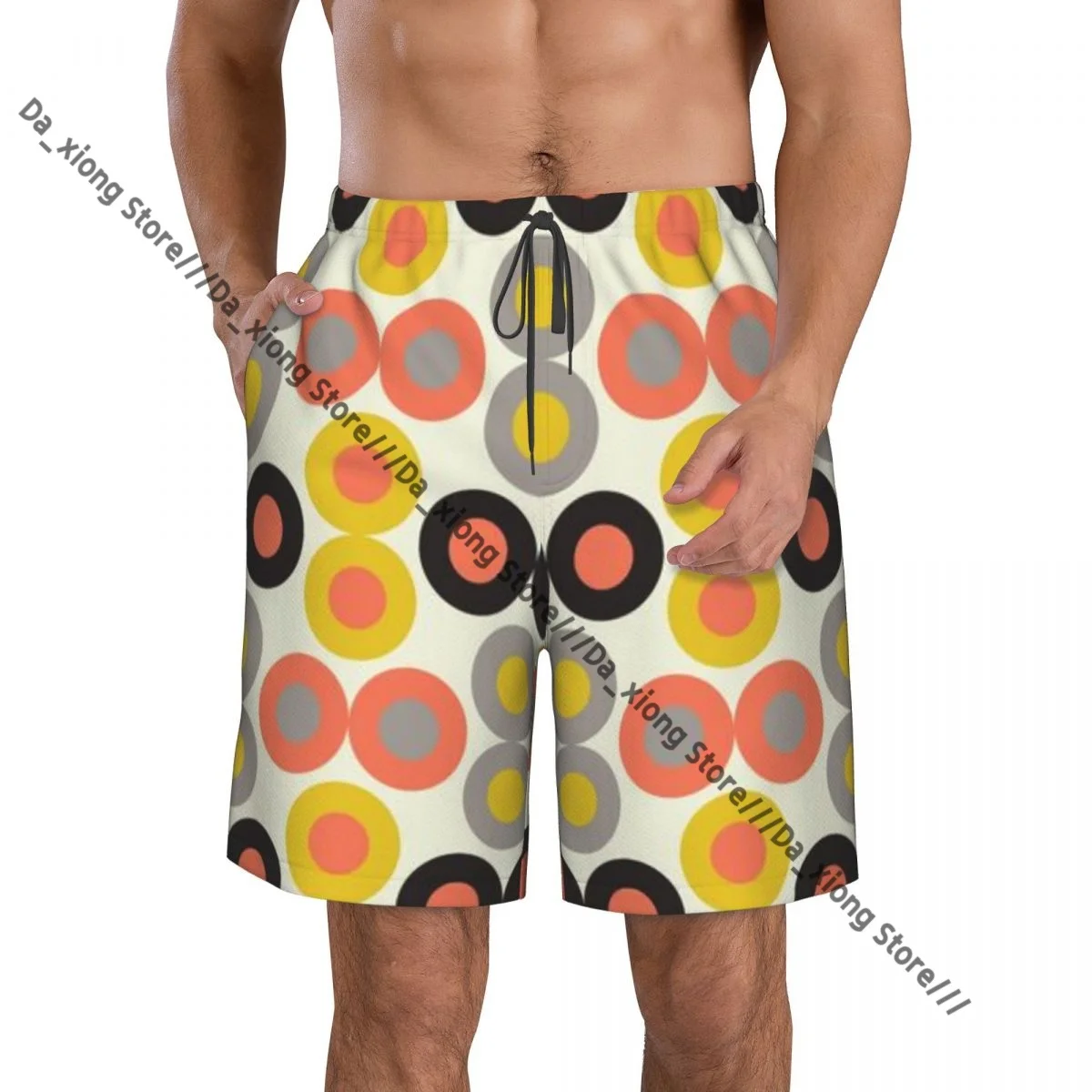 Mens Swimming Shorts Swimwear Geometric Dots Pattern Trunks Swimsuit Beach Wear Boardshorts