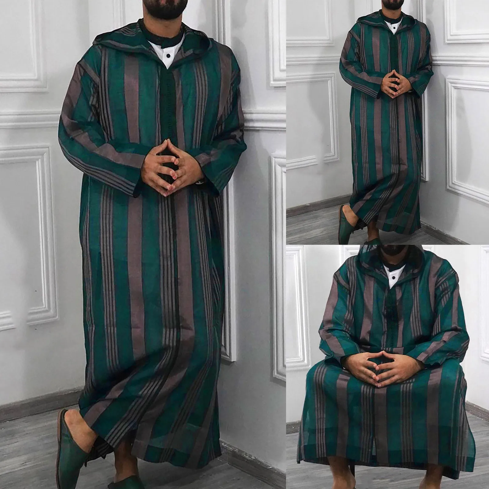 Muslimisches Kleid, islamische Kleidung, Kaftan, bedruckt, Jalabiya Abaya, langes Kleid, Blumenmuster, Herren, Saudi-Arabien, langärmelig, Ramadan-Ostenroben