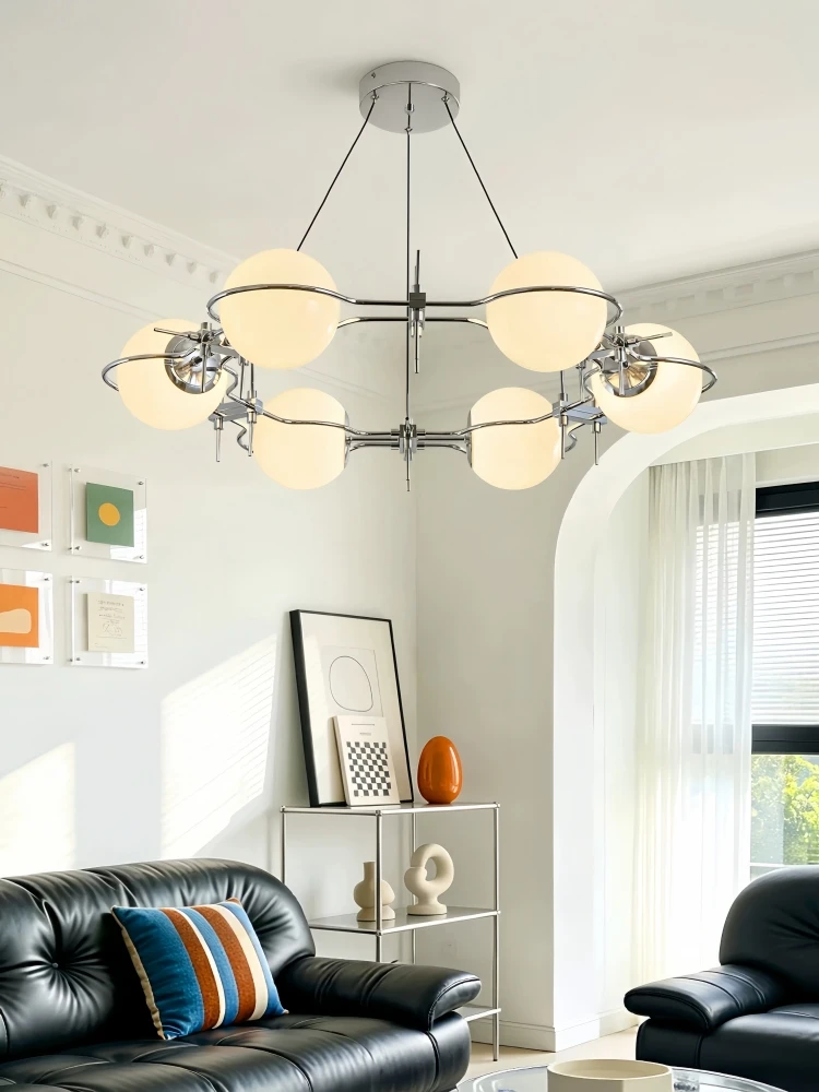 Modern 6-Light Glass Ball Chandelier 48W LED Metal 1.5m Adjustable Wire 84cm Pendant Light for Living Dining Room Kitchen