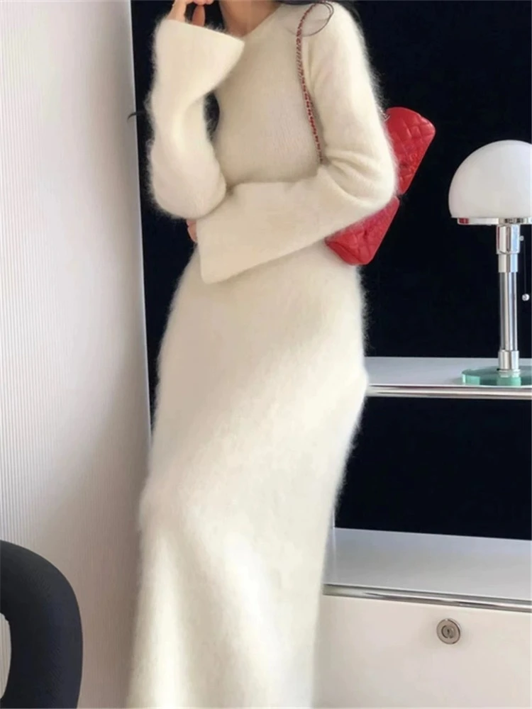 

Imitation Mink Fur Set, Gentle Style, Soft and Sticky Short Sweater, Women's Mid to Long Skirt, Thick, Winter, New, 2025