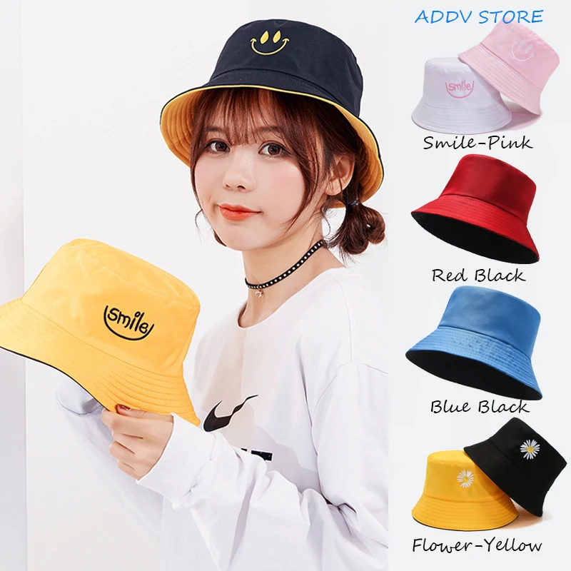 Unisex Bucket Hat Letter Embroidery WomenDouble-Sided Bob Hip Hop Hats For Women Four Season Panama Beach Fishing Sun Cap Gorras