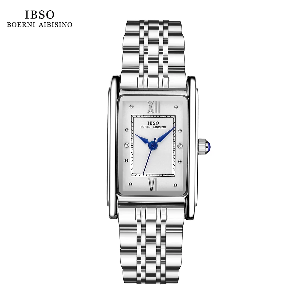 IBSO 2023 New Luxury Women Quartz Watches Stainless Steel Strap Waterproof 3ATM Watch Ladies Fashion Blue Three Hands Dial 9208#