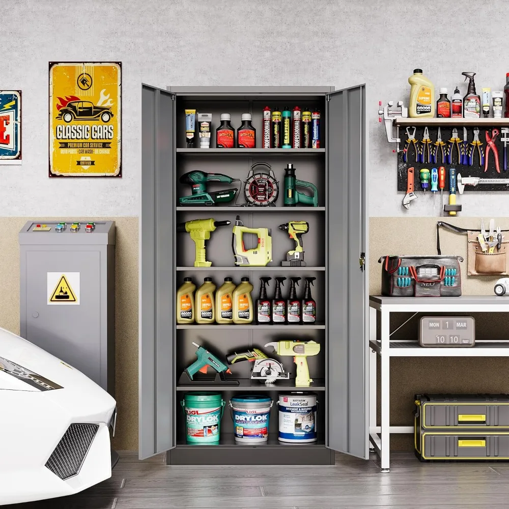 Metal Garage Storage Cabinet,Tall Tool Cabinet with Doors and Adjustbale Shelves,Lockable Tool Cabinet for Garage