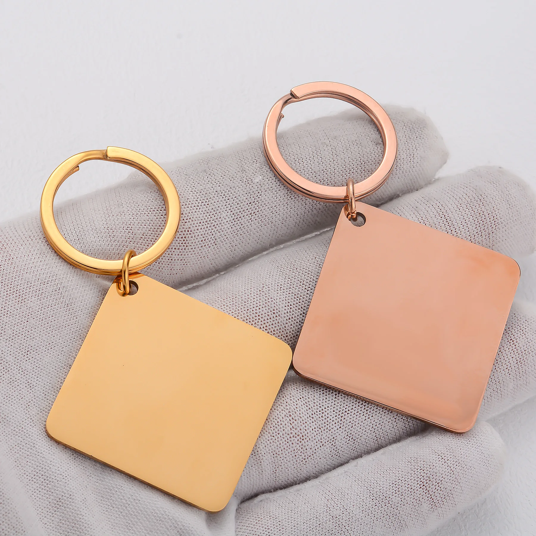 2pcs Mirror Polishing Stainless Steel Square Blank ID Tag Keychain  for DIY Anti-lost KeyRing Jewelry Making Accessories