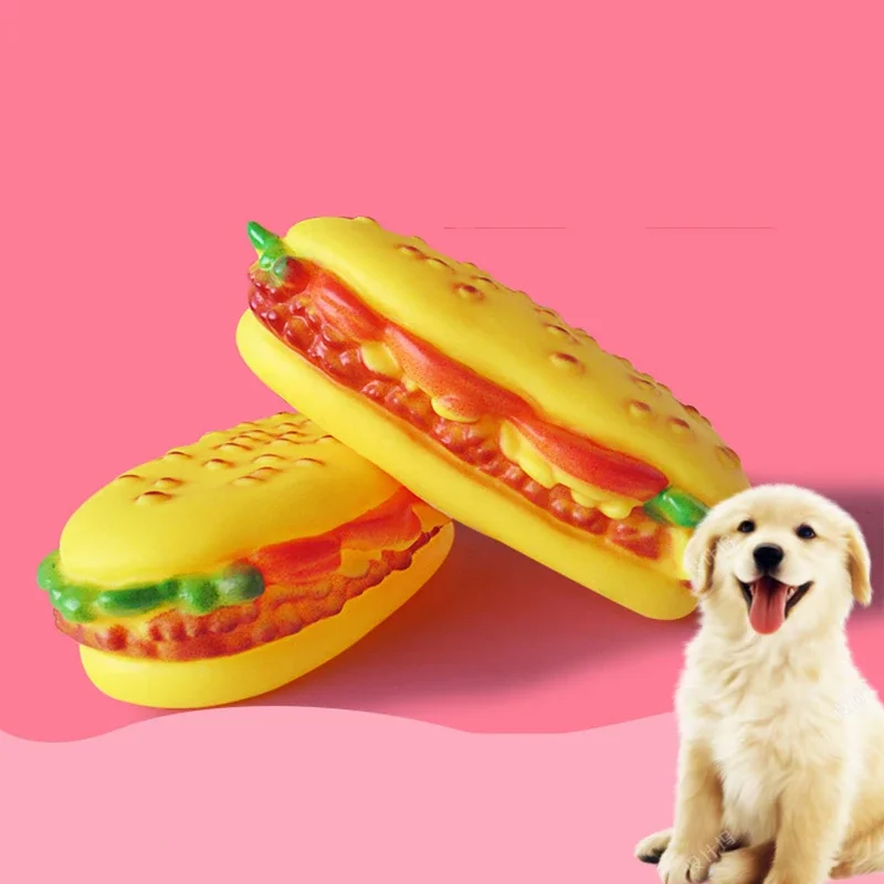 Juguetes para perros con forma de hamburguesa de dibujos animados, juguete para masticar con sonido divertido para perros y gatos, juguete de entrenamiento de plástico para masticar