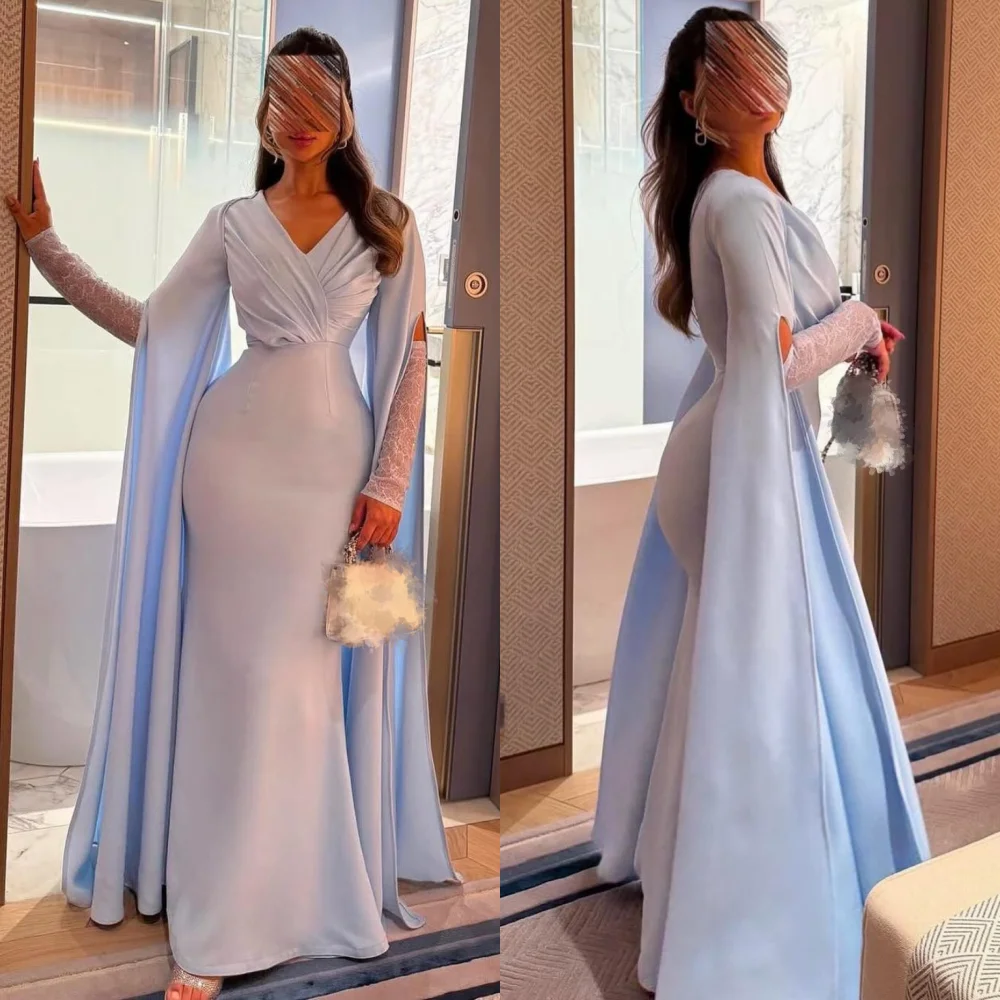 

Customized Sizes Available Jersey Pleat A-line V-neck Long Dresses Bespoke Occasion Celebrity High Quality Simple