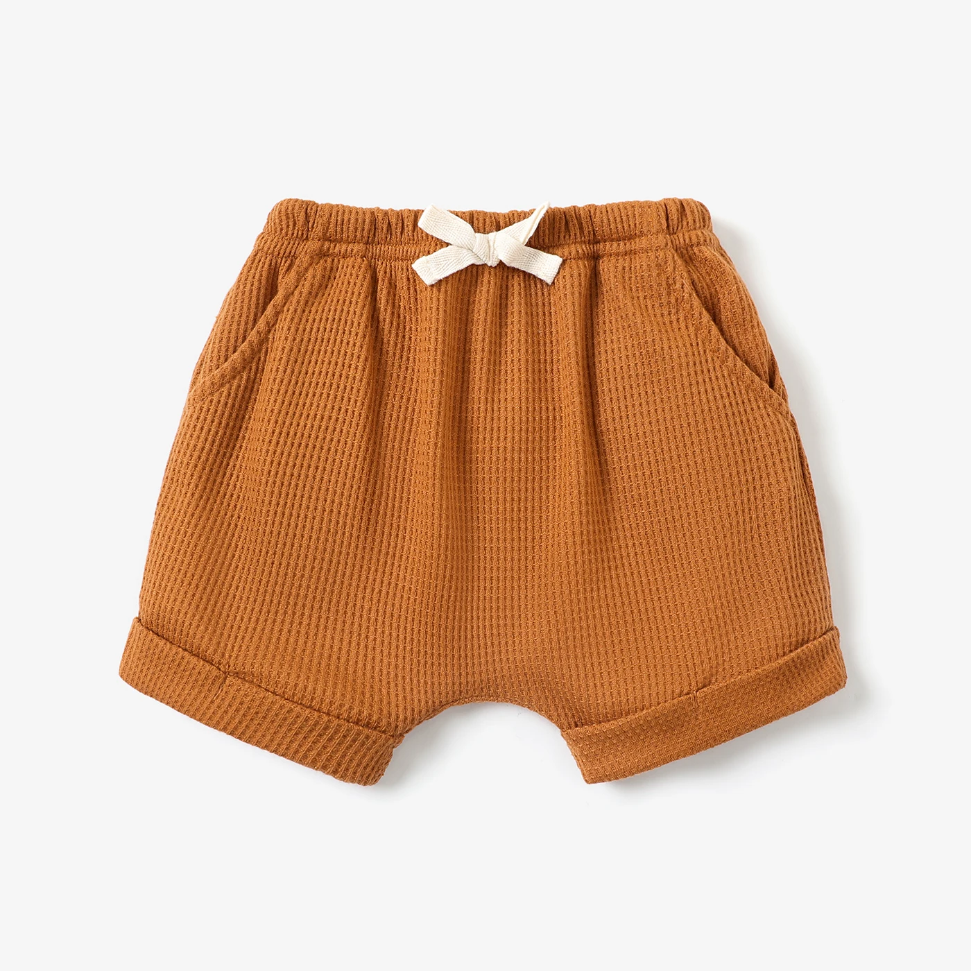 

PatPat Baby Boy Solid Waffle Elasticized Waist Shorts with Pockets