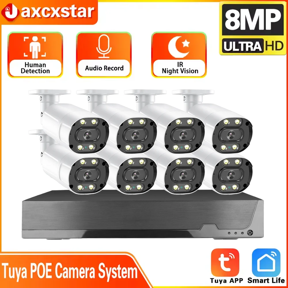 

Tuya HD 4K 8CH POE NVR Security Camera System Outdoor Audio 8MP CCTV IP Bullet Camera video Surveillance System 4CH POE NVR Kit