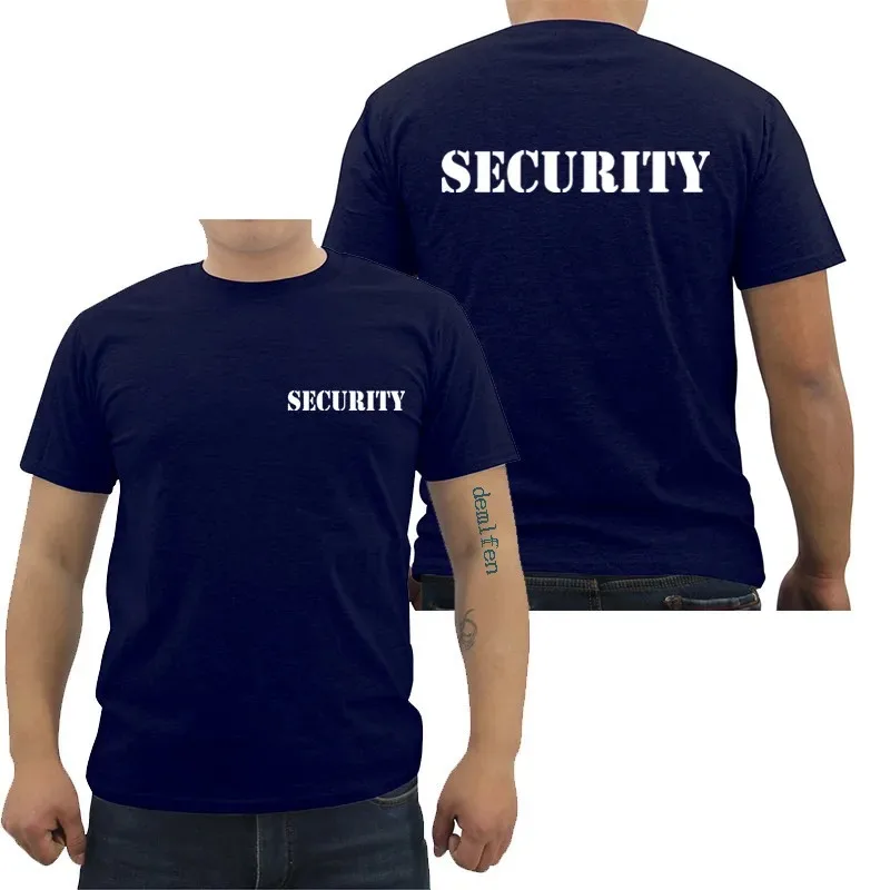 Security Men\'s T-shirt Event Staff Black Double Sided Top Quality Cotton Casual Short Sleeve Men T Shirts Hip Hop Tees Tops