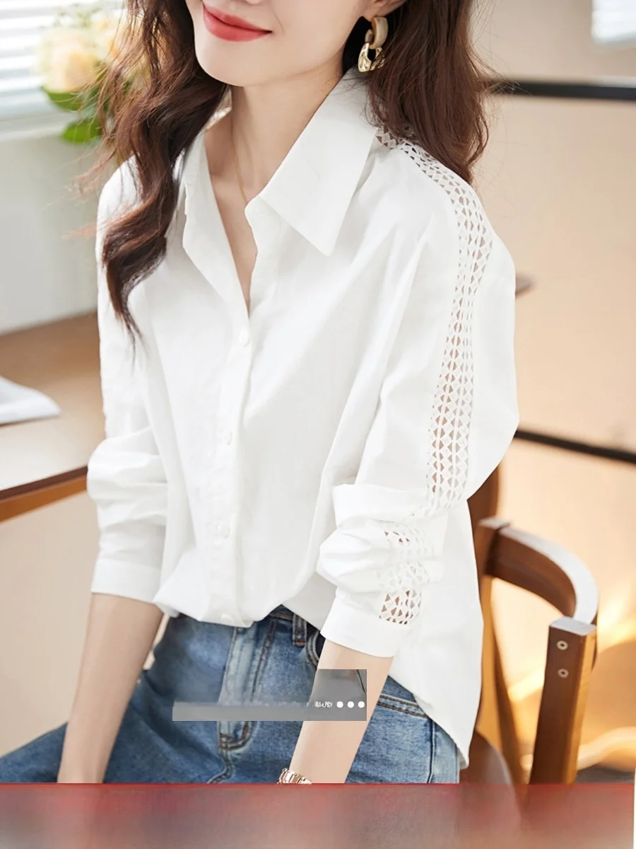 

Магазин Outlet, женские высококачественные ощущения Long Sve Hollow Design для похудения, корейский Sle, свободный крой, из смеси хлопка