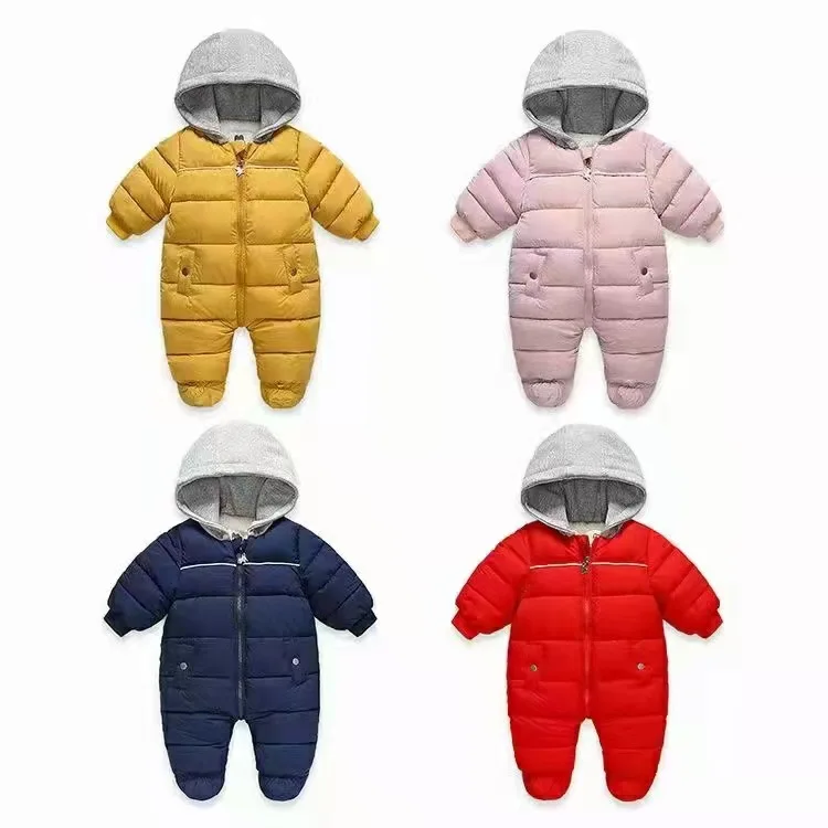 Candy Color Hooded Long-sleeve Baby Romper Infant Clothes Onesie Winter New Baby Girl Boy Jumpsuits with Pocket