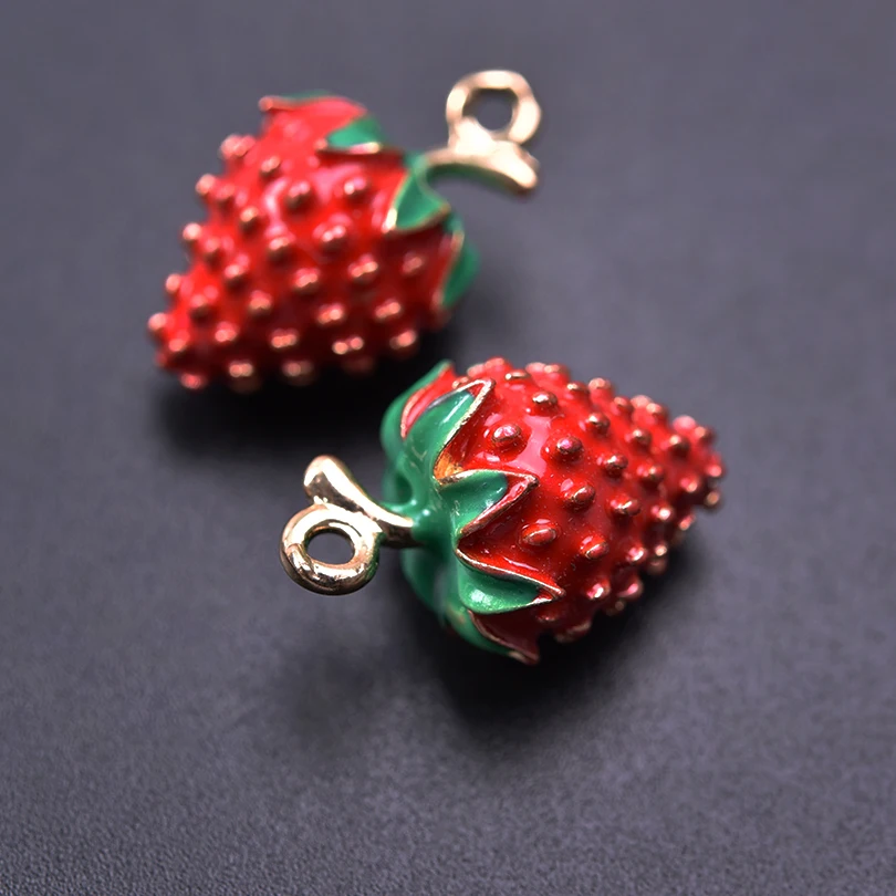 10pcs Flourishing Fashion Pepper Pendant Alloy Dripping Oil Apple Strawberry Charm Hand Making Amulet Jewelry Accessories