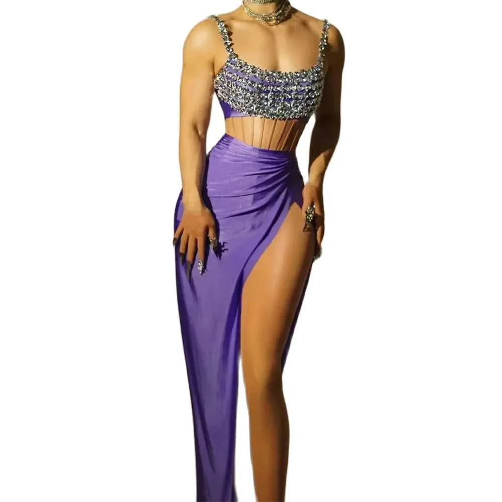 Robe fendue haute avec biscuits pour femme, jupe courte en Y, robe de soirée sexy, costume de performance pour chanteur et séparés eur, robe de soirée pour fête d'anniversaire