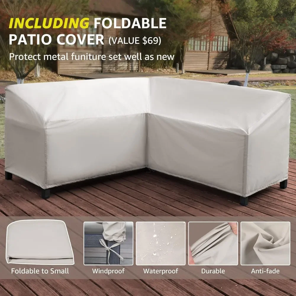 6-delige Tuinmeubelset, Tuinmeubelset Terras L-Vormige Modulaire Sofa-Terrasset, Met De Hand Geborsteld Hout