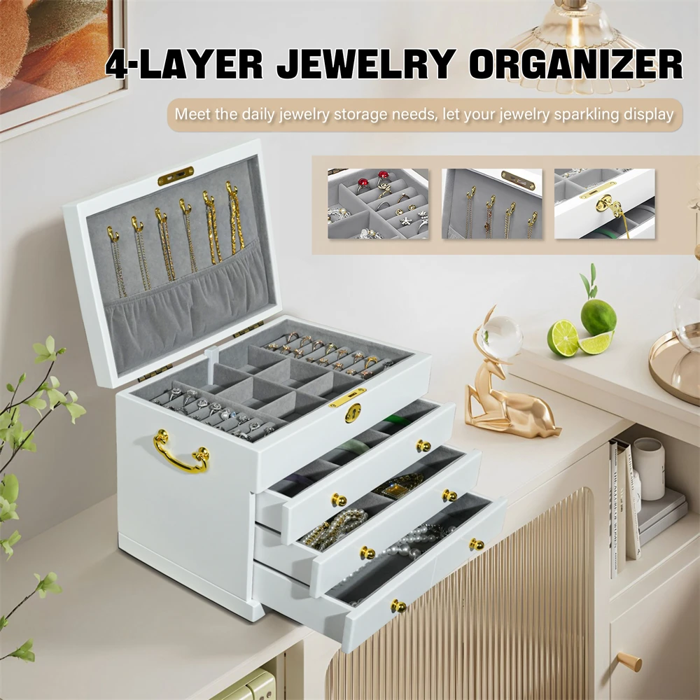 Houten Sieraden Doos Sieraden Organisator Voor Sieraden Make-Up Ketting Oorring Organiseren Plastic Lade Opbergdoos Voor Sieraden