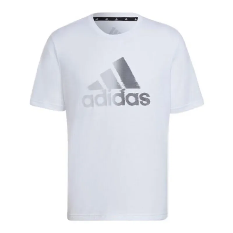 

Adidas Versatile Basic Short - sleeve T - shirt. The Pure White Color with Gray Brand Logo Highlights a Sports and Casual Style