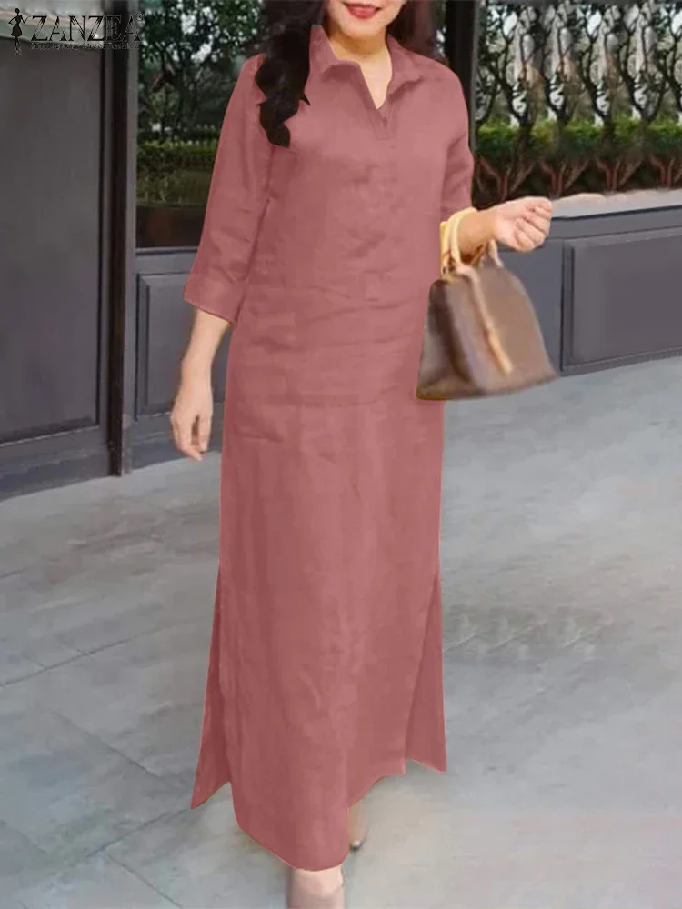Sukienka letnia plus size 2025 ZANZEA damska długa koszulowa sukienka vintage kołnierzyk 3/4 rękaw wakacje praca sukienka letnia szlafrok damski kaftan