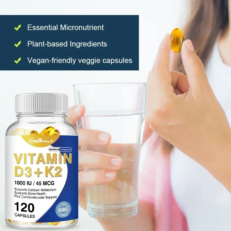 Natural Organic Vitamin D3+K2 Capsules - Contains Multiple Vitamins and Minerals