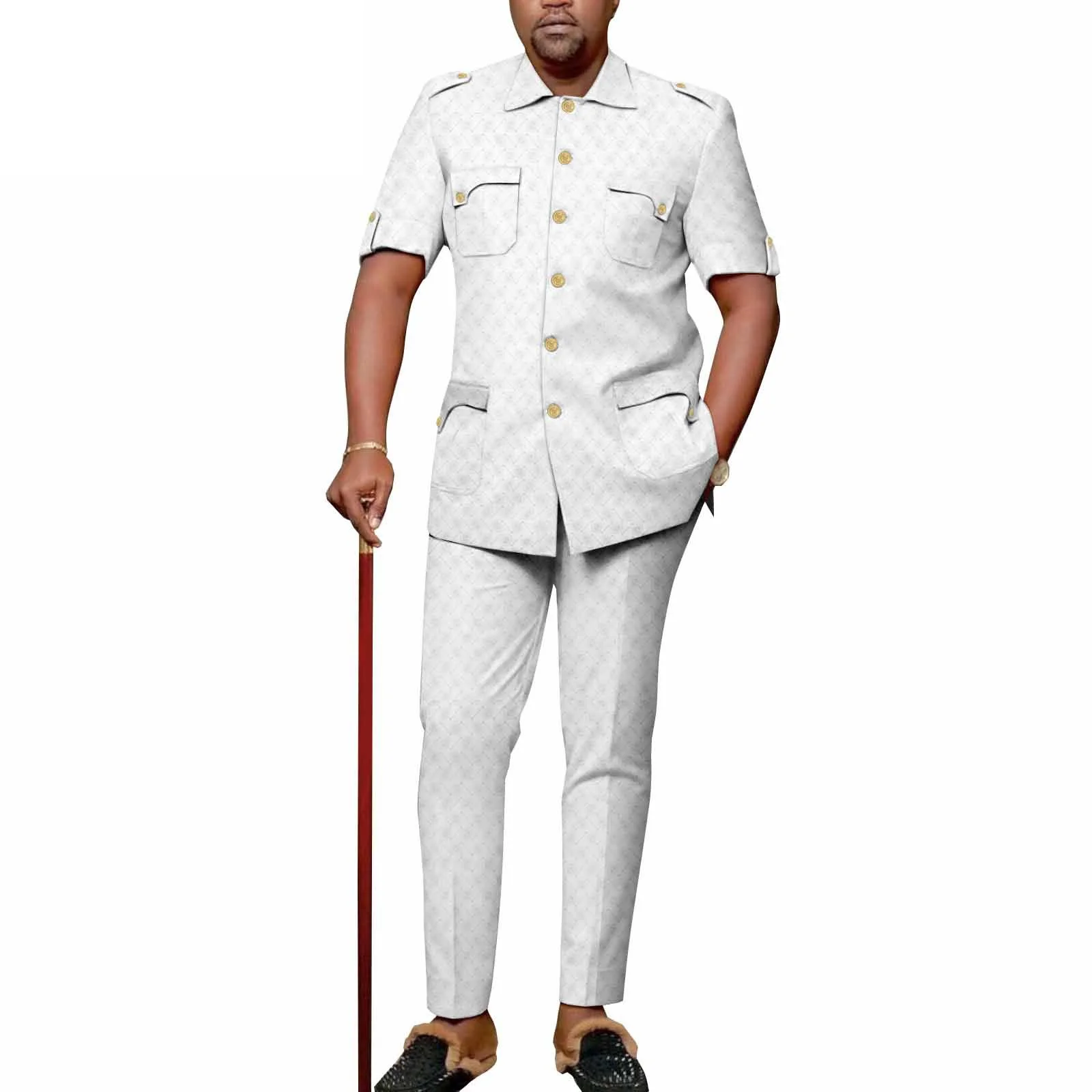 

Sale!Good Royal Blue Africa Style Suits For Men Gold Button Square Collar Custom Made Formal Casual Business Party Costume Homme