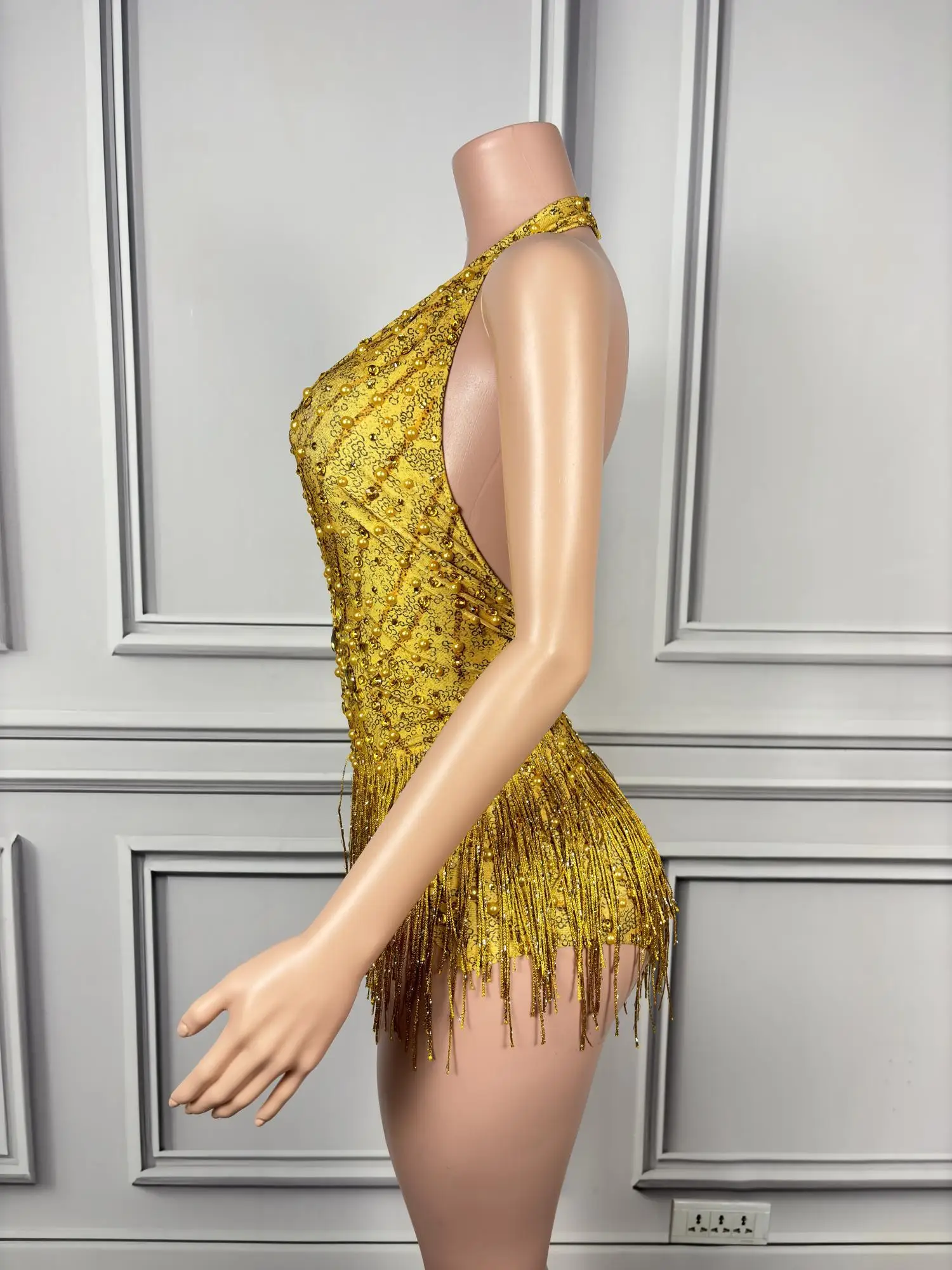 Summer Sexy Deep V-neck Bodysuit High-end Backless Party Stage Performance Outfit Sparkling Crystals Tassel Bodysuit Guabo