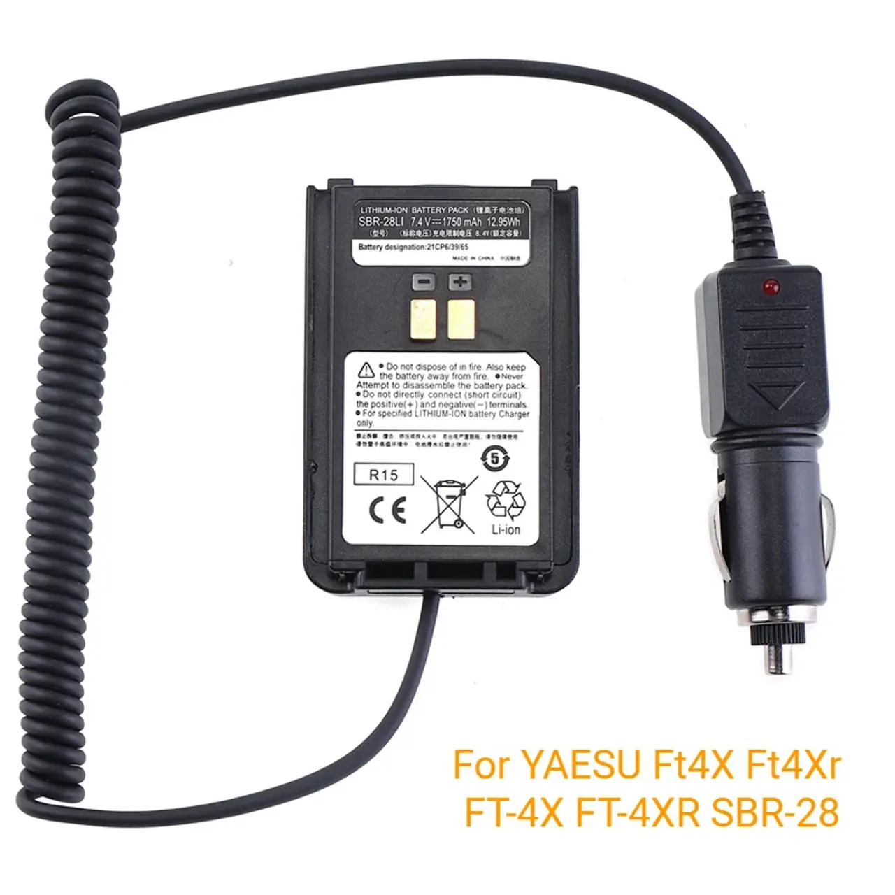 

12/24V Car Charger Battery Eliminator Adapter For YAESU Ft4X Ft4Xr FT-4X FT-4XR SBR-28 Radio