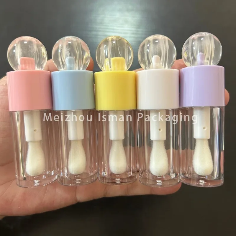 50Pcs Wholesale white pink purple blue unique clear ball shape concealer tube big wand brush empty lip gloss tubes container 5ml