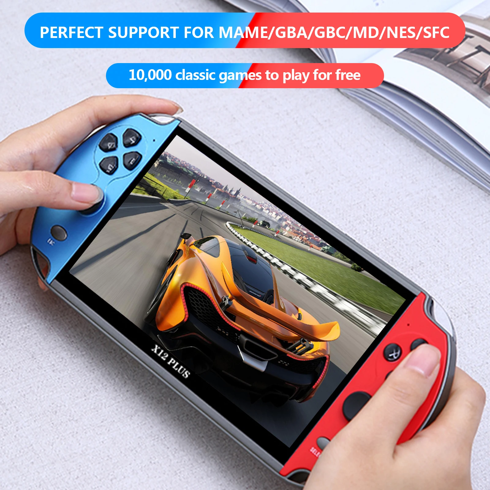 X7/X12 Além disso Handheld Game Console, Leitor de Áudio e Vídeo Portátil, 10.000 Jogos Grátis Clássicos, Tela HD, 4.3 ", 5.1", 7.1"