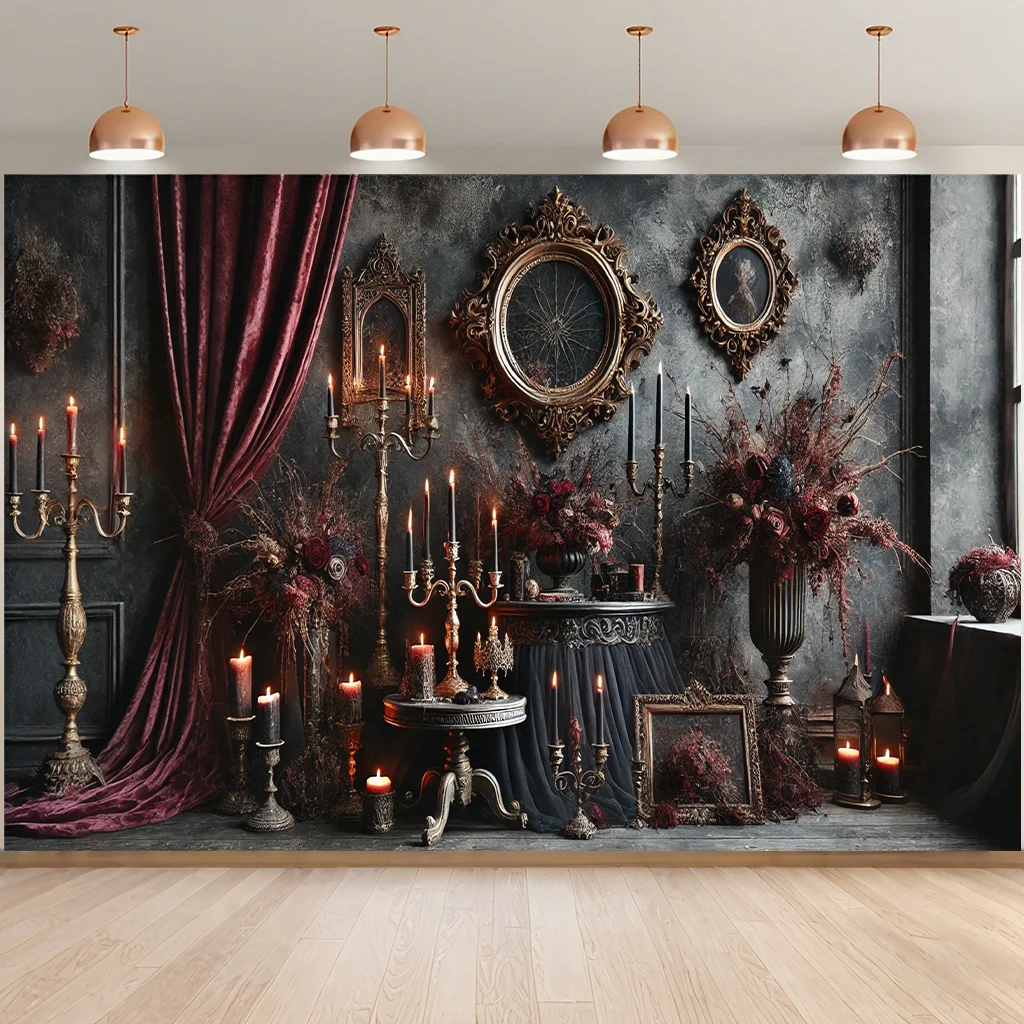 Fond de fête de salle sombre de style gothique élégant - fond de cabine photo luxueux en fibre de polyester