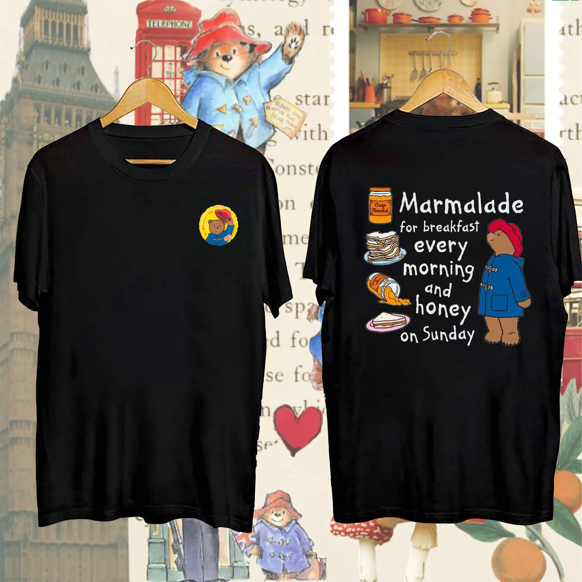 Paddington Bear Marmalade for Breakfast Every and Honey on Sunday Woman Tshirt Vintage Cartoon Creative Short-sleeve T-shirts