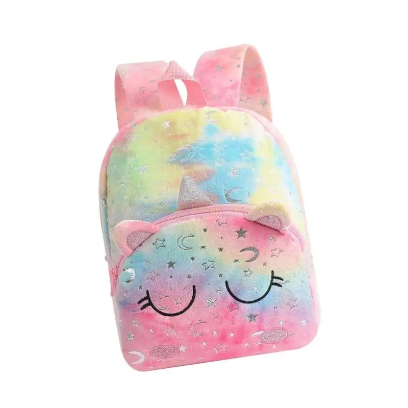 X90d Kinder Rucksack Rainbow Animal Design Plüsch Buchbeutel Vorschulmädchen Schultasche mit einstellbarem Riemen