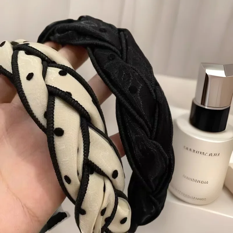 

Обруч для волос в горошек, плетеный стиль, цвет премиум-класса для женщин и девочек, аксессуары для волос для поездок на работу, банкет, мероприятия, повязка на голову