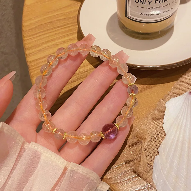 New Chinese Style Fortune Rolling Natural Gold Rutilated Quartz Bracelet Fashion Commuter Simple Socialite Temperament Amethyst