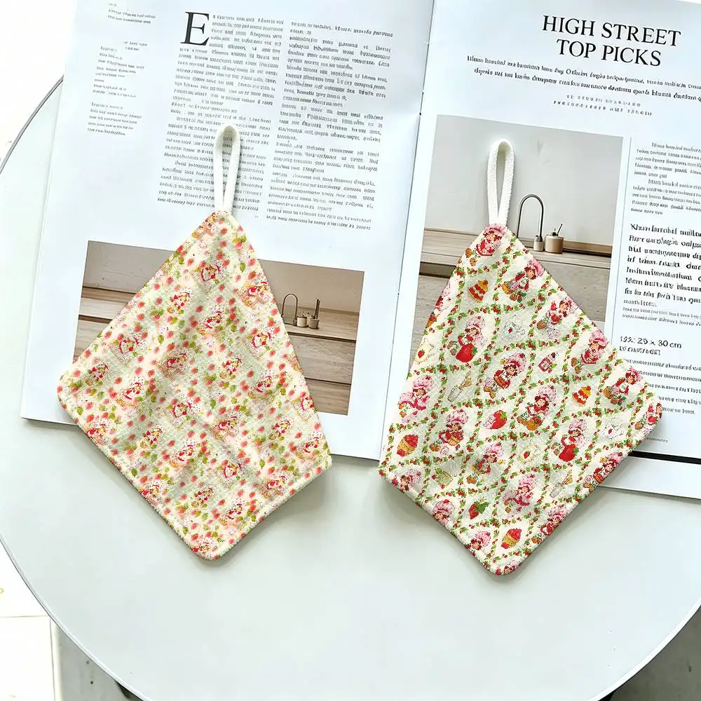 S-Strawberry Cute S-Shortcake-S Polyester Cotton Hanging Kitchen Towel Soft Hand Wiping Towel Reusable for Kitchen Bathroom Home