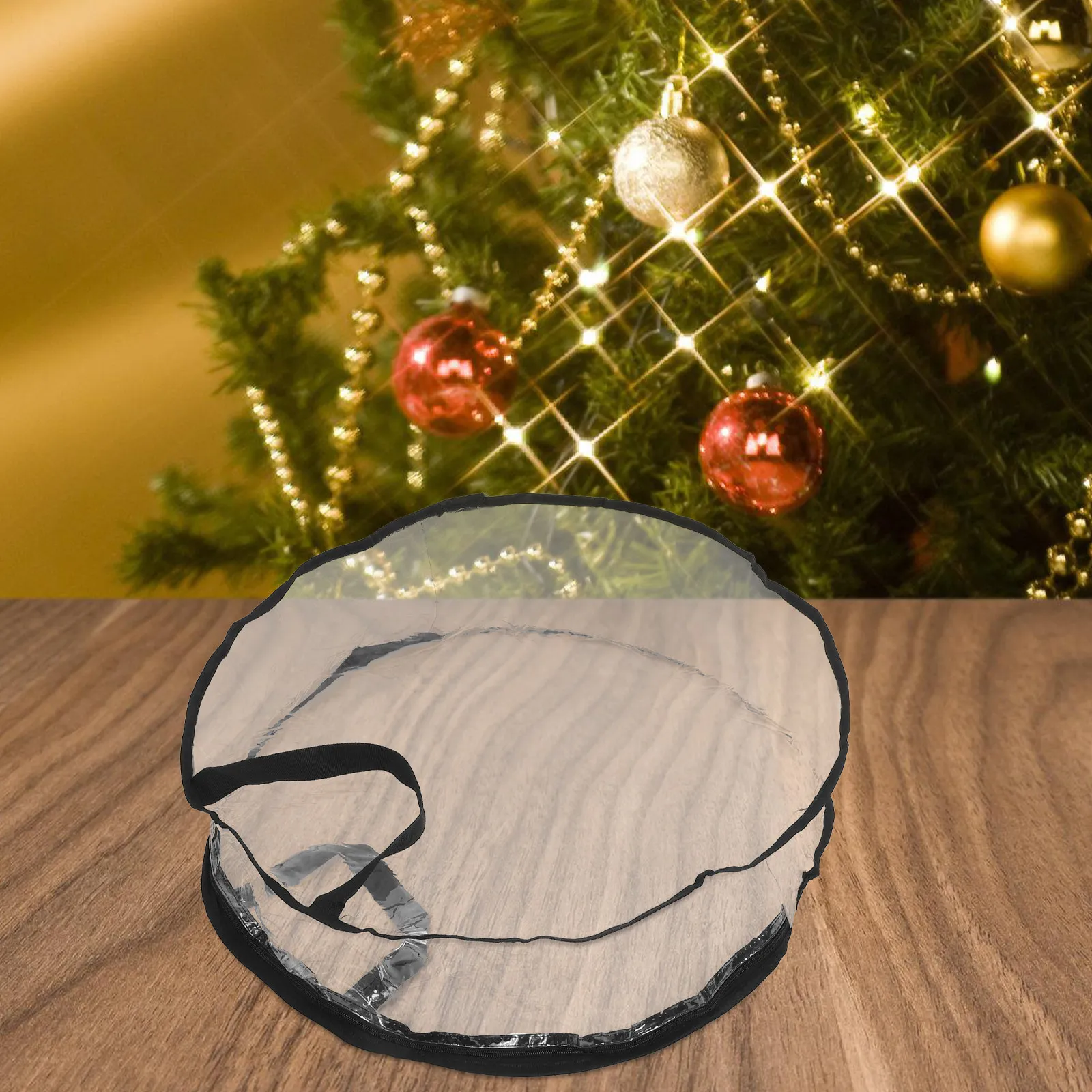 Christmas Wreath Storage Bag With Handles 30 Inch Clear Foldable Wreath Organizer Waterproof Dual Zipper Container For Holiday