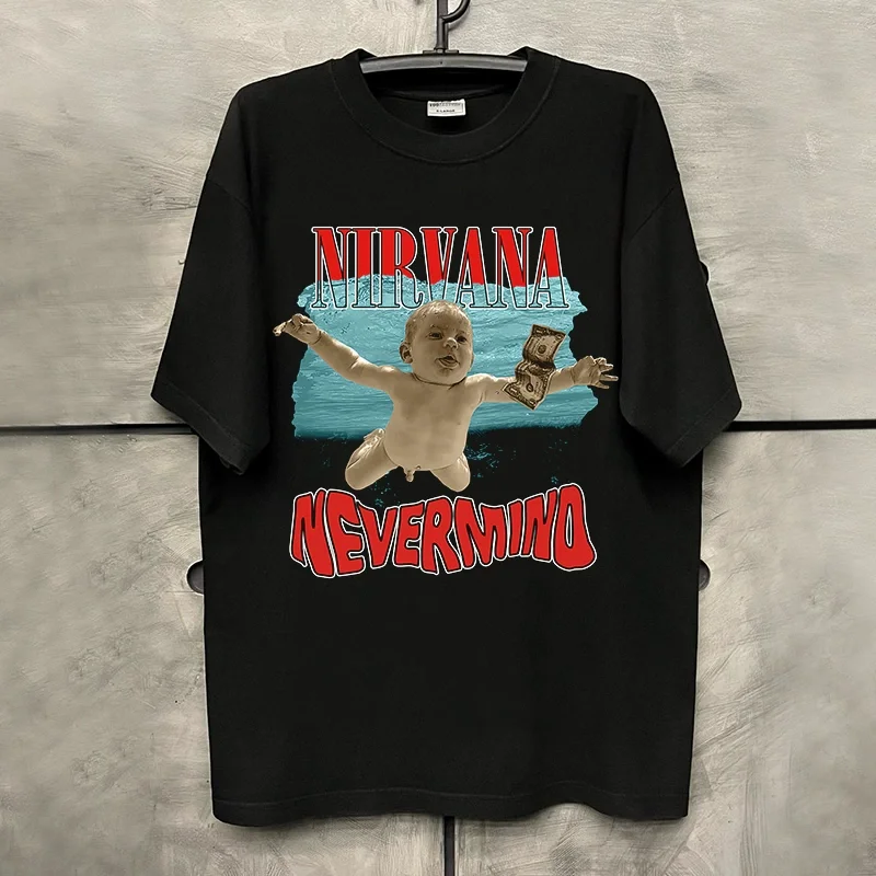 Nirvana Band 'Don't Mind the Kids' Vintage Retro Short-Sleeved Cotton T-Shirt Unisex American Streetwear Fashionable Fun.cotton t shirt, 100% cotton tee, soft breathable t-shirt, summer short sleevetops, unisex graphic tee, plus size t shirts            .