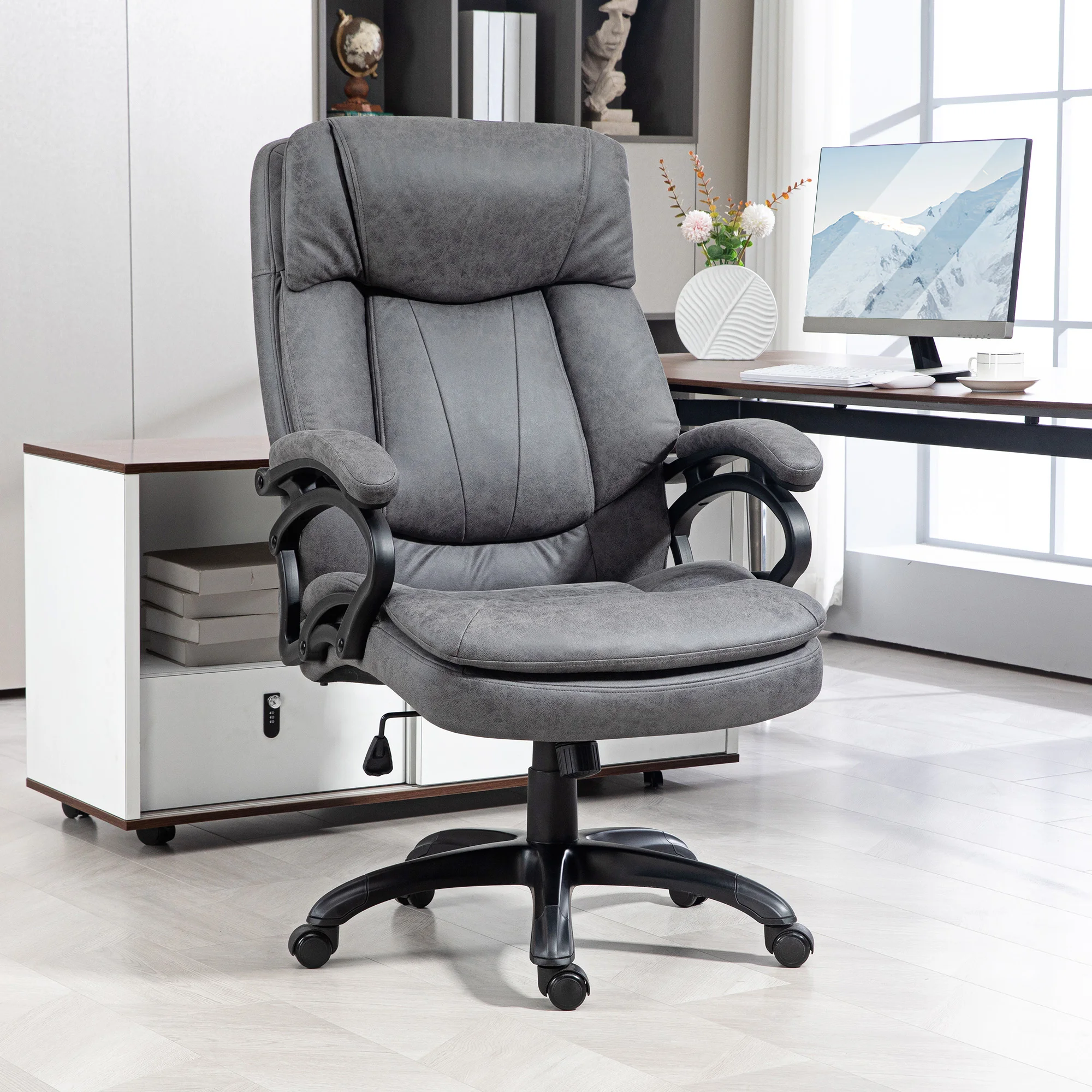 Homcom Massage Executive Office Chair with 6 Vibration Points, Microfibre Heated Computer Desk Chair with Adjustable Height