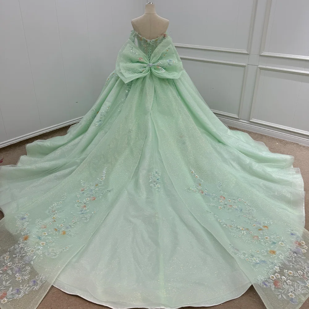 Green Quinceanera Dress Party Beading Ball Gown Bride Robe Scoop Neck Appliques Bridal Dresses vestido de 15 quinceañera