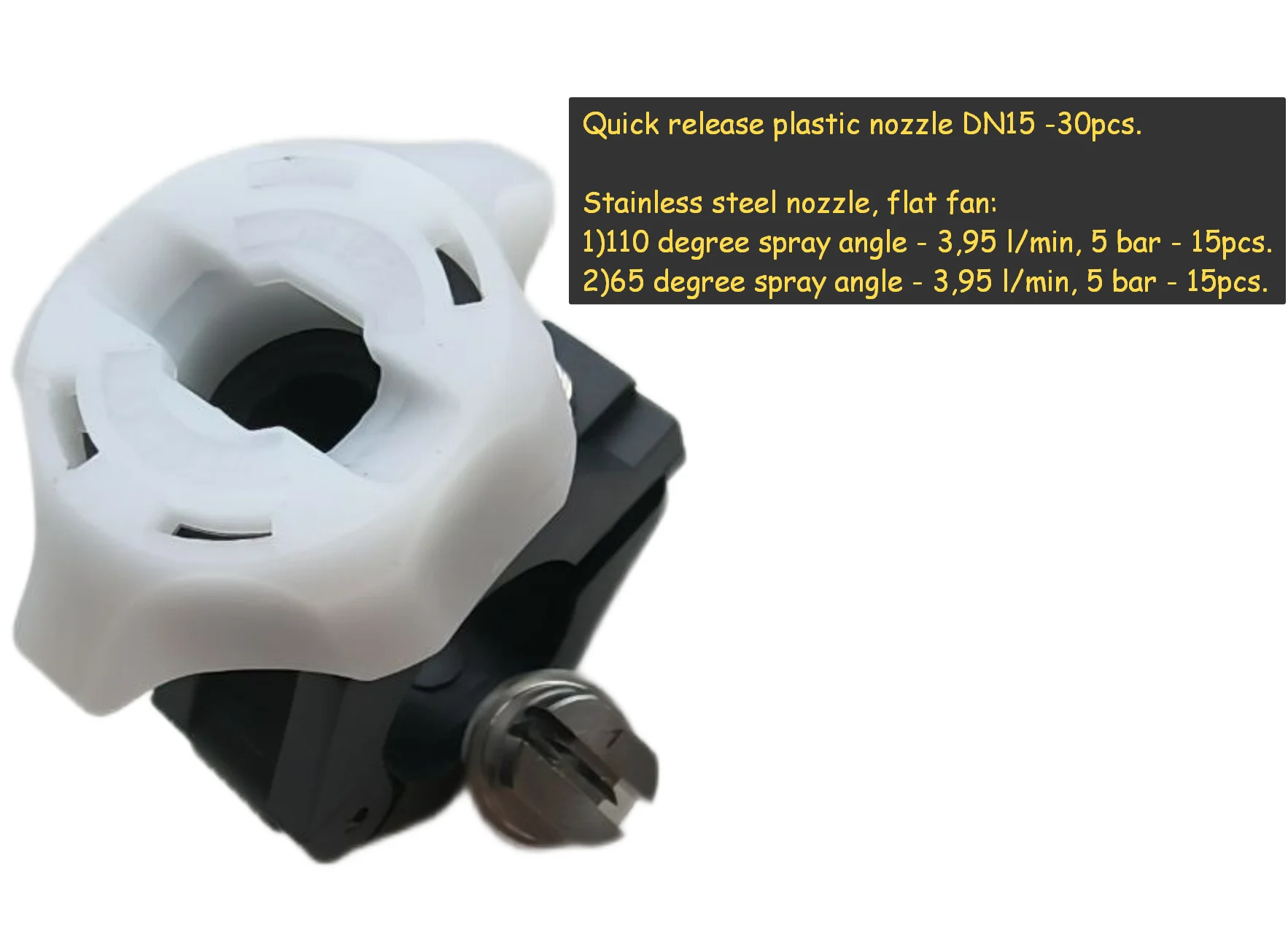 

30PCS Quick Release Plastic Nozzle DN15+ 15PCS 110 Fan Tip+ 15PCS 65 Fan Tip