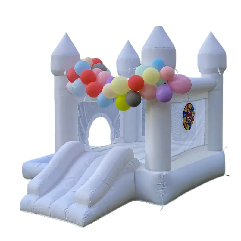 

White indoor/outdoor bouncy castle playground with wedding ball pool climbing slide