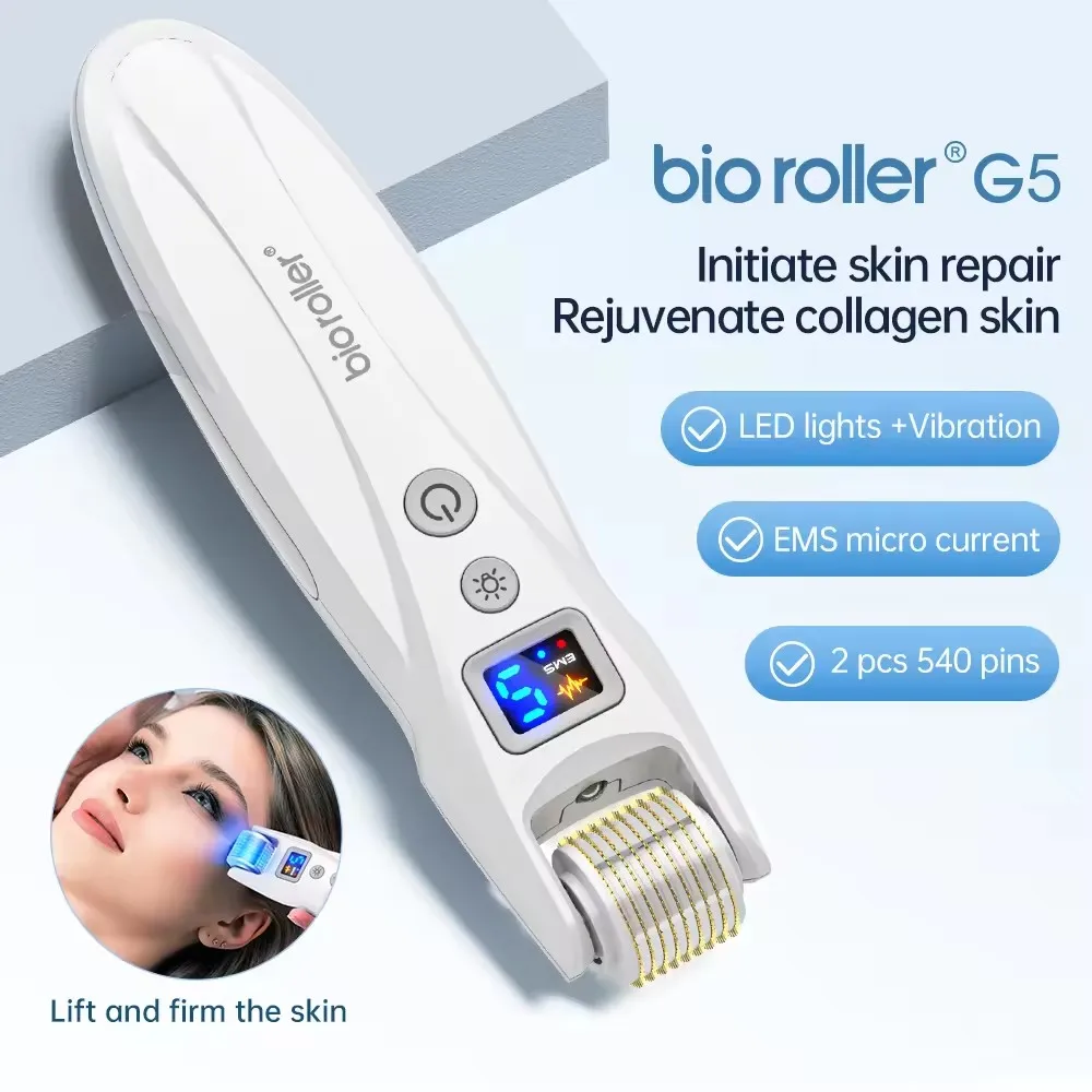 Bio roller G5 con luz LED, microagujas para acné, Dermaroller de titanio, microcorriente, 540 agujas