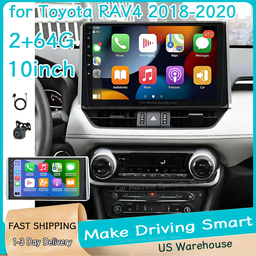 

10-дюймовая автомагнитола для Toyota RAV4 2018-2020 на Android 15 с Carplay/Android Auto, GPS-навигацией, Wi-Fi, Bluetooth, Mirror Link