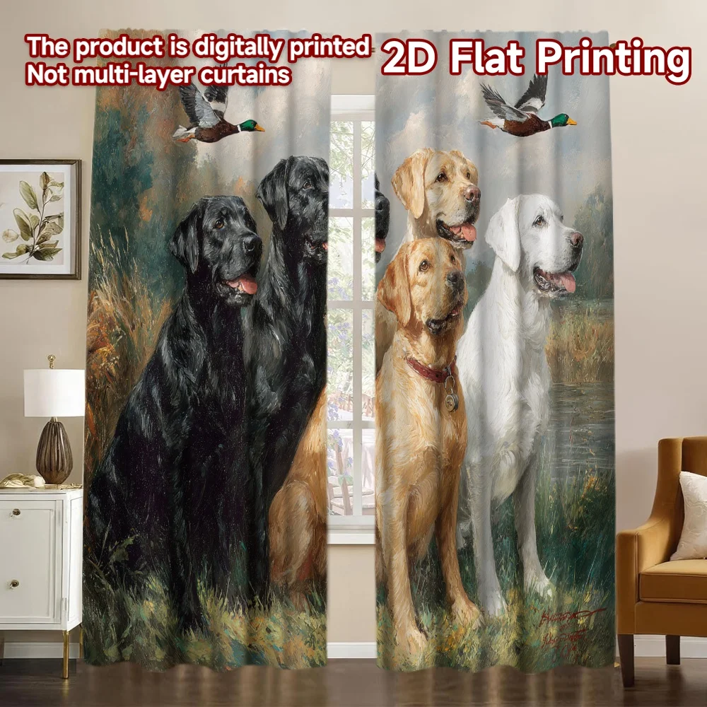 2D Flat Printing,2pcs Labrador Dogs by the Water Chic Curtains Digital Printed Versatile Polyester Curtains Decorations Inside
