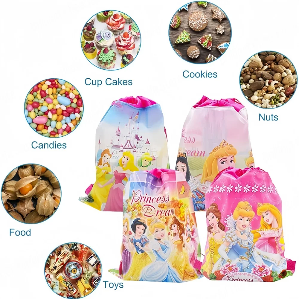 1Pcs Disney Princess Drawstring Bag Kids Girls Princess Birthday Party Favors Supplies Candy Gift Packaging School Backpacks